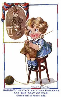 Knitter: WW1 knitting - comic postcard, Naughty Netta