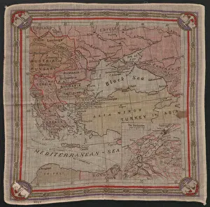Inset: WW1 - Map of the Mediterranean on a square of cloth