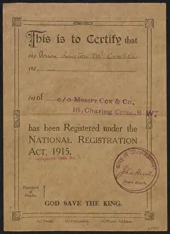 Liston: WW1 - National Registration Card