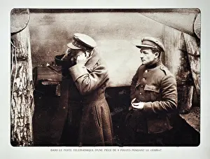 Arterra - Collection Philippe Clément: WW1 - Officer in shelter using phone at communication post