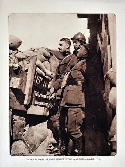 Merkem: WW1 - Officers in trench at observation post