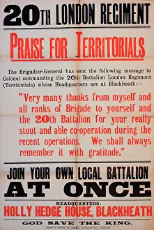 Blackheath: WW1 poster, 20th London Regiment