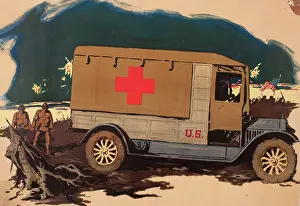 Ambulance: WW1 poster, Red Cross ambulance