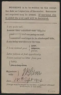 Options: WW1 - Pre-printed postcard for servicemen