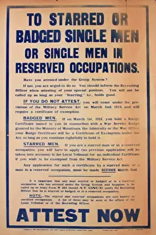 Starred: WW1 recruitment poster, Attest Now