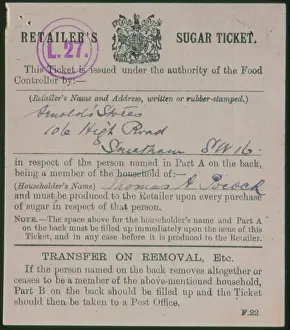 Pocock: WW1 - Retailer's Sugar Ticket