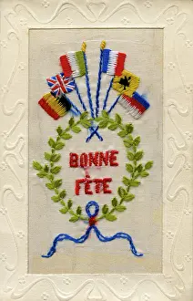 Fete: WW1 Silk Embroidered Greetings Card