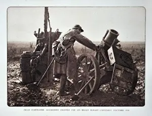 Mortars: WW1 - Soldier looking at German captured mortars / cannons