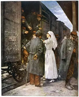 Tended: WW1/WOUNDED ON TRAIN