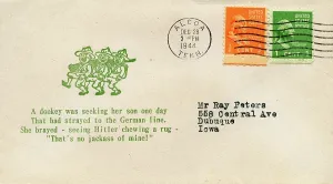 Typewritten: WW2 American postal cover envelope
