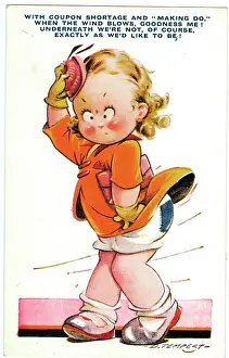 Patched: WW2 era - Comic Postcard - Coupon shortage and making do