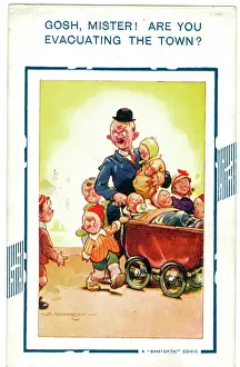 Harassed: WW2 era - Comic Postcard - Are you evacuating the town