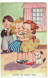 Lightened: WW2 era - Comic Postcard - Happy to Greet You