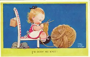 Mabel: WW2 era - Comic Postcard - I'm doin me knit