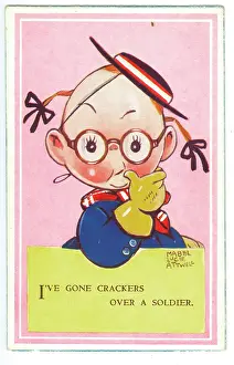 Mabel: WW2 era - Comic Postcard - I've gone crackers over a soldier