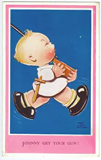 Mabel: WW2 era - Comic Postcard - Johnny get your gun
