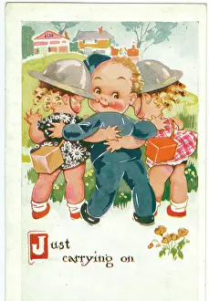 Hatted: WW2 era - Comic Postcard - Just Carrying on