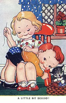Patched: WW2 era - Comic Postcard - A little bit behind!