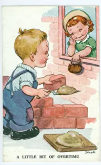 Contracted: WW2 era - Comic Postcard - A Little bit of Overtime