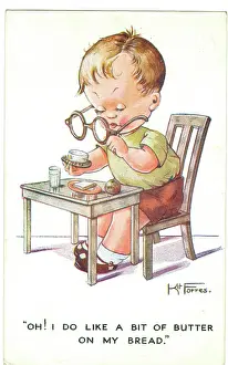Ironic: WW2 era - Comic Postcard - Oh, I do like a bit of butter