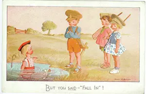Exaggerated: WW2 era - Comic Postcard - But you said Fall In