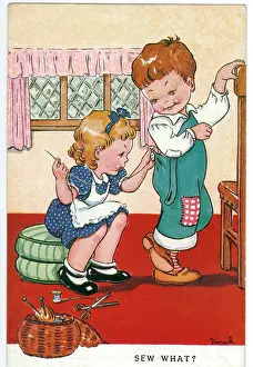 Rationed: WW2 era - Comic Postcard - Sew What