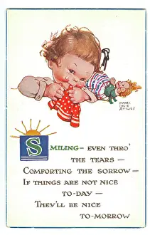 Mabel: WW2 era - Comic Postcard - Smiling - even thro the tears