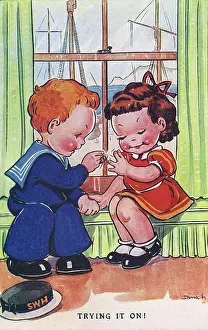 Pops: WW2 era - Comic Postcard - Trying it on!