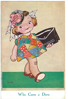 Rationed: WW2 era - Comic Postcard - Who Cares a Darn