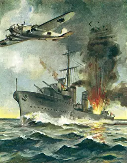 Airmans: WW2 - German Plane Attacking Warship