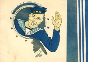 World War Two: WW2 greetings card, sailor waving