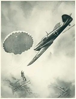 Airmans: WW2 - Messerschmitt Attacking A Parachutist