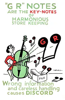 Cello: WW2 poster, G R Notes are the Key Notes
