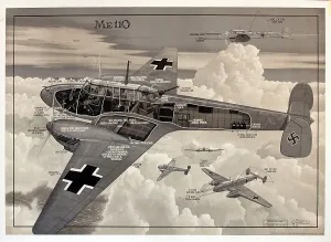 Onslow Auctions Limited: WW2 poster, German Messerschmitt ME 110 fighter plane