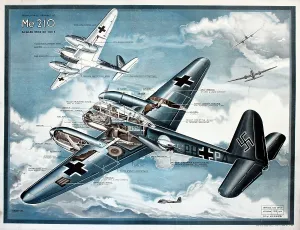 Onslow Auctions Limited: WW2 poster, German Messerschmitt ME 210 fighter plane