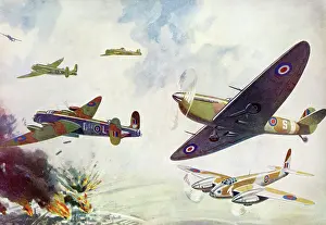 R.a.f: WW2 - Spitfire and Lancaster Bomber Aircraft in flight