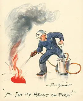 Hosing: WW2 Valentines Card, Wartime Fireman