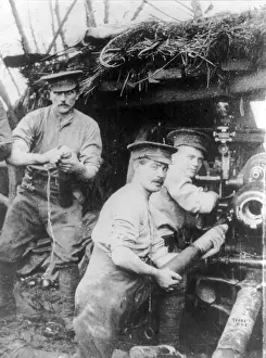 Gunnery: WWI, British Soldiers Loading Howitzer, 1915