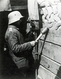 Periscope: WWI, German Sentry with Hand Grenade, 1916