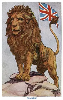 Roused: WWI - The Lion Roused - British Propaganda postcard