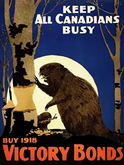 Beaver: WWI propaganda poster of beavers chewing on a