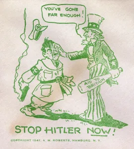 Cachet: WWII - Uncle Sam stops Hitler in is tracks - First Day Cover