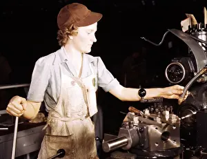 Workforce: WWII, Woman Using Lathe Machine, 1942