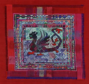 Therese: Wyvern – on crimson (embroidery)