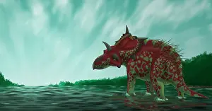 Rippled: A Xenoceratops in the shallow waters of a prehistoric river