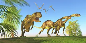 Metriacanthosaurid: A Yangchuanosaurus chasing two Massospondylus dinosaurs
