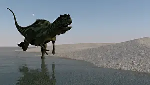 Carnosauria: Yangchuanosaurus running along the shore