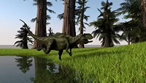 Yangchuanosaurus: Yangchuanosaurus running through a swamp