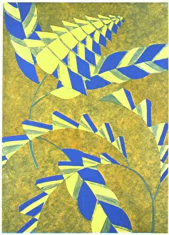 Ferns: Yellow and blue abstract art deco design