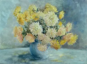 Chrysanthemum: Yellow Chrysanthemums in a Blue Jug